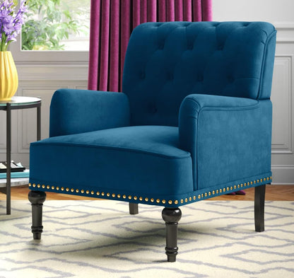 LSFH Unique Design True Innovations Jakuz Accent Chair, Armchair with Solid Sagwan Wooden Frame Single Sofa Chair for Small Apartments, Living Room or Bedroom (Set of 2 Chairs, Navy Blue)