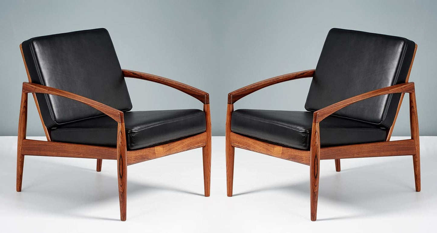 LSFH Unique Design Paper Knife Chair Leatherette Accent Chair Armchair with Solid Sagwan Wooden Frame Single Sofa Chair for Small Apartments, Living Room or Bedroom (Set of 2 Chairs, Black)