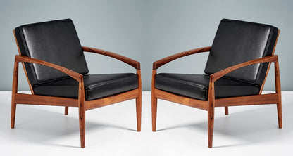 LSFH Unique Design Paper Knife Chair Leatherette Accent Chair Armchair with Solid Sagwan Wooden Frame Single Sofa Chair for Small Apartments, Living Room or Bedroom (Set of 2 Chairs, Black)