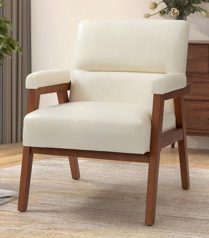 LSFH Unique Design True Innovations Mackenne Accent Chair, Ottoman Armchair with Solid Sagwan Wooden Frame Single Sofa Chair for Small Apartments, Living Room or Bedroom (Set Of 2 Chairs, Cream White)
