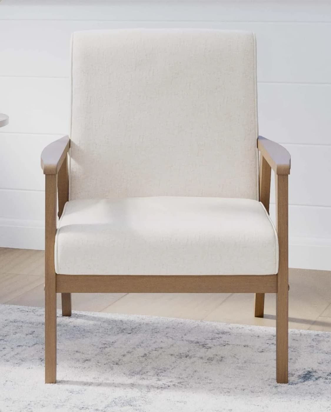 LSFH Unique Design True Innovations Brookside Fabric Accent Chair Armchair with Solid Sagwan Wooden Frame Single Sofa Chair for Small Apartments, Living Room or Bedroom (Set of 2 Chairs, Cream)