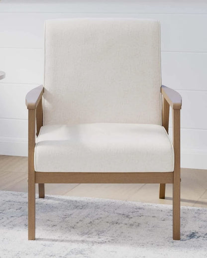 LSFH Unique Design True Innovations Brookside Fabric Accent Chair Armchair with Solid Sagwan Wooden Frame Single Sofa Chair for Small Apartments, Living Room or Bedroom (Set of 2 Chairs, Cream)