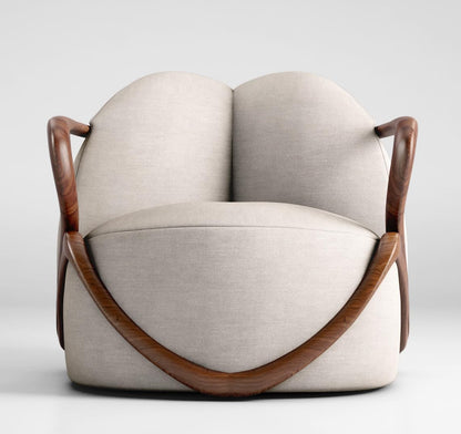 LSFH Unique Design Fabric Upholstered Huge Accent Chair, Armchair with Solid Sagwan Wooden Frame Single Sofa Chair for Small Apartments, Living Room or Bedroom (Set of 2 Chairs, Beige)