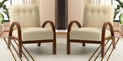 LSFH Unique Design True Innovations Vegaz Accent Chair, Ottoman Armchair with Solid Sagwan Wooden Frame Single Sofa Chair for Small Apartments, Living Room or Bedroom (Set of 2 Chairs, Beige)