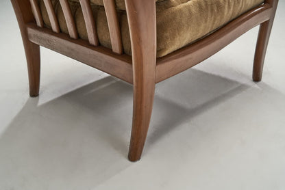LSFH Unique Design True Innovations Italy 1950s Accent Chair Armchair with Solid Sagwan Wooden Frame Single Sofa Chair for Small Apartments, Living Room or Bedroom (1 Chair, Brown)
