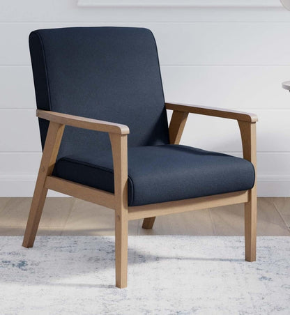 LSFH Unique Design True Innovations Brookside Fabric Accent Chair Armchair with Solid Sagwan Wooden Frame Single Sofa Chair for Small Apartments, Living Room or Bedroom (Set of 2 Chairs, Navy)