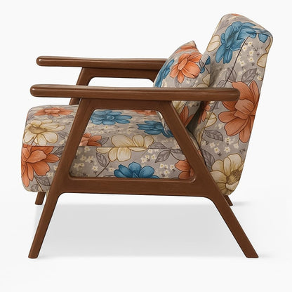 LSFH Unique Design Grcia Hendricks Accent Chair Armchair with Solid Sagwan Wooden Frame Single Sofa Chair for Small Apartments, Living Room or Bedroom (Set of 2 Chairs, Beige Flower Printed)