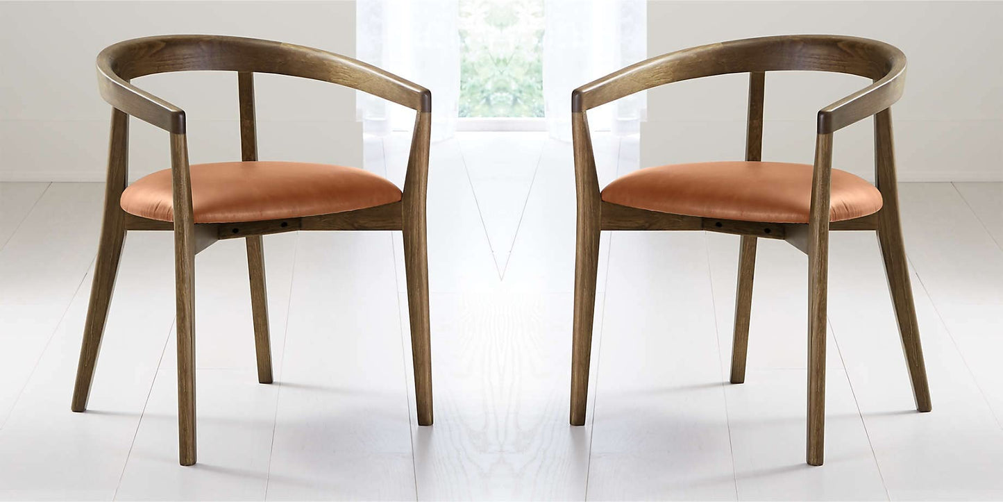 LSFH Unique Design Stone Round Back Dining Chair Accent Chair Armchair with Solid Sagwan Wooden Frame Single Sofa Chair for Small Apartments, Living Room or Bedroom (Set of 2 Chairs, Brown)