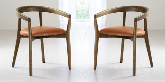 LSFH Unique Design Stone Round Back Dining Chair Accent Chair Armchair with Solid Sagwan Wooden Frame Single Sofa Chair for Small Apartments, Living Room or Bedroom (Set of 2 Chairs, Brown)