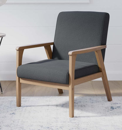 LSFH Unique Design True Innovations Brookside Fabric Accent Chair Armchair with Solid Sagwan Wooden Frame Single Sofa Chair for Small Apartments, Living Room or Bedroom (Set of 2 Chairs, Grey)
