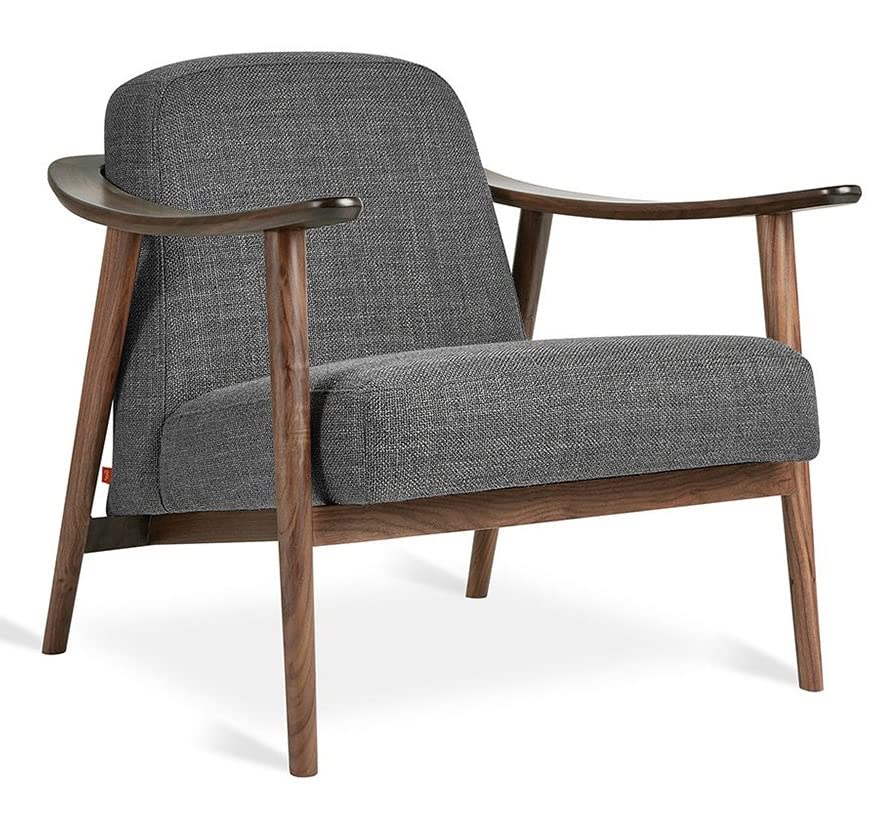 LSFH Unique Design Balticz Accent Chair Armchair with Solid Sagwan Wooden Frame Single Sofa Chair for Small Apartments, Living Room or Bedroom (Walnut Finish, Grey 1 Chair)