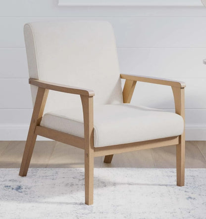 LSFH Unique Design True Innovations Brookside Fabric Accent Chair Armchair with Solid Sagwan Wooden Frame Single Sofa Chair for Small Apartments, Living Room or Bedroom (1 Chair, Cream)