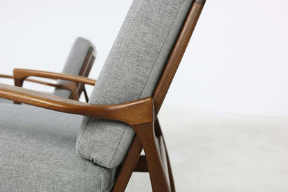 LSFH Unique Design 1960s Organic Shape Fabric Accent Chair Armchair with Solid Sagwan Wooden Frame Single Sofa Chair for Small Apartments, Living Room or Bedroom (Set of 2 Chairs, Light Grey)