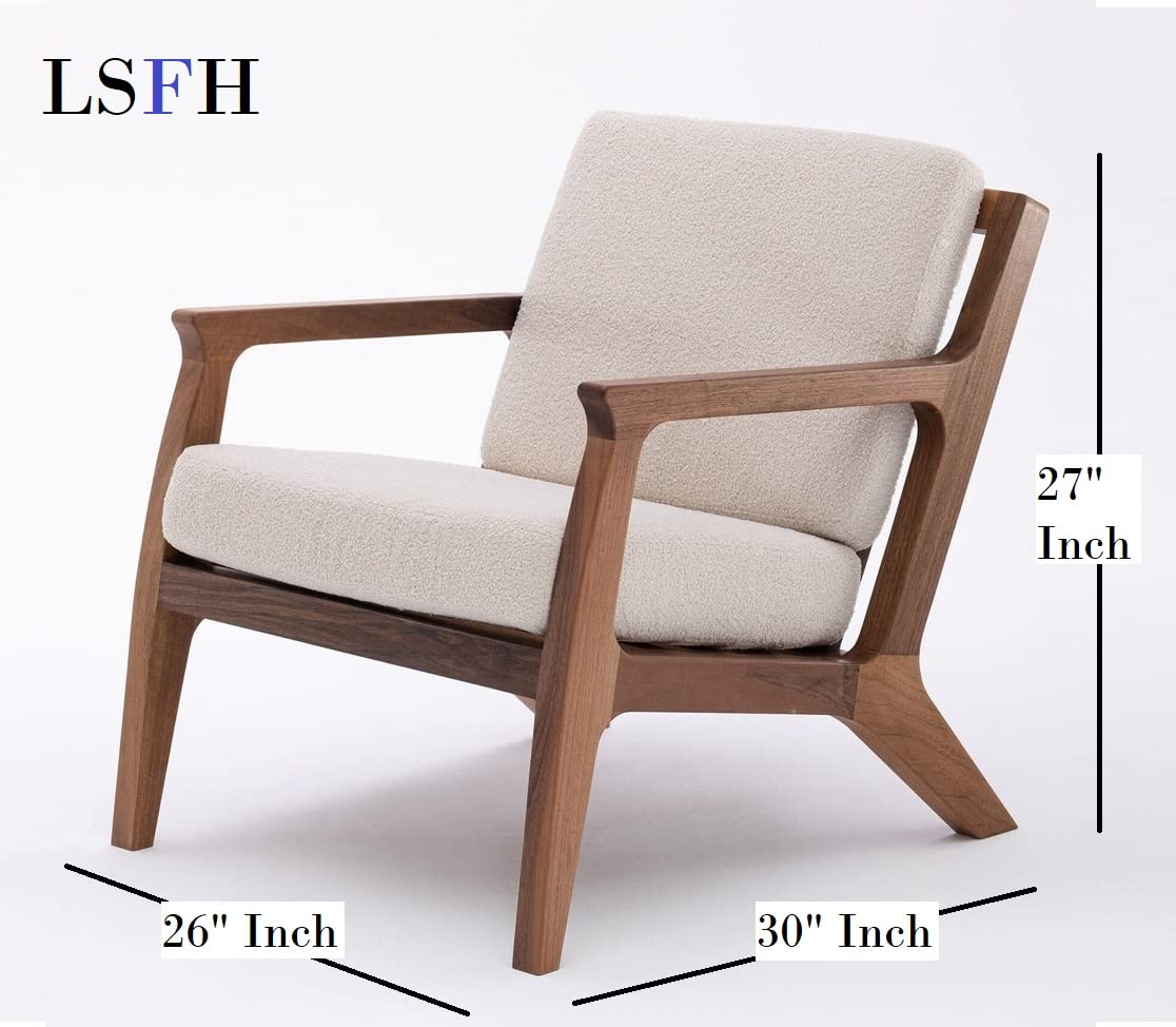 LSFH Unique Design Retre Chair, Handmade Lounge Chair Accent Chair Armchair with Solid Sagwan Wooden Frame Single Sofa Chair for Small Apartments, Living Room or Bedroom (Set of 2 Chairs, Beige)