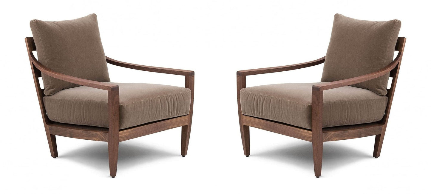 LSFH Unique Design Low Lounge Chair Accent Chair Armchair with Solid Sagwan Wooden Frame Single Sofa Chair for Small Apartments, Living Room or Bedroom (Set of 2 Chairs, Light Brown)