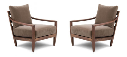 LSFH Unique Design Low Lounge Chair Accent Chair Armchair with Solid Sagwan Wooden Frame Single Sofa Chair for Small Apartments, Living Room or Bedroom (Set of 2 Chairs, Light Brown)