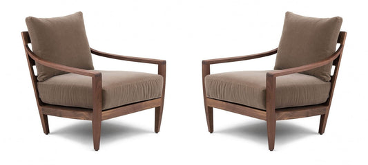 LSFH Unique Design Low Lounge Chair Accent Chair Armchair with Solid Sagwan Wooden Frame Single Sofa Chair for Small Apartments, Living Room or Bedroom (Set of 2 Chairs, Light Brown)