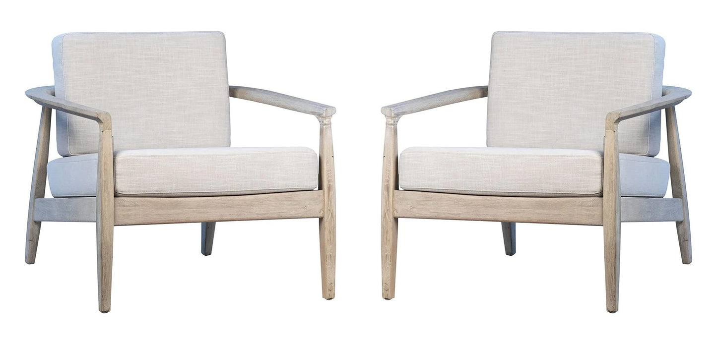 LSFH Unique Design True Innovations Patricia Fabric Accent Chair Armchair with Solid Sagwan Wooden Frame Single Sofa Chair for Small Apartments, Living Room or Bedroom (Set of 2 Chairs, Beige)