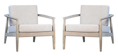 LSFH Unique Design True Innovations Patricia Fabric Accent Chair Armchair with Solid Sagwan Wooden Frame Single Sofa Chair for Small Apartments, Living Room or Bedroom (Set of 2 Chairs, Beige)
