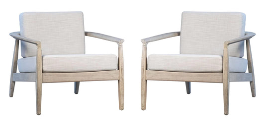 LSFH Unique Design True Innovations Patricia Fabric Accent Chair Armchair with Solid Sagwan Wooden Frame Single Sofa Chair for Small Apartments, Living Room or Bedroom (Set of 2 Chairs, Beige)