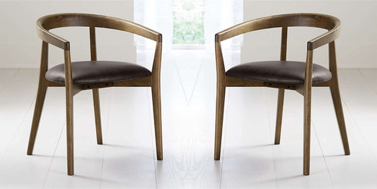 LSFH Unique Design Stone Round Back Dining Chair Accent Chair Armchair with Solid Sagwan Wooden Frame Single Sofa Chair for Small Apartments, Living Room or Bedroom (Set of 2 Chairs, Black)