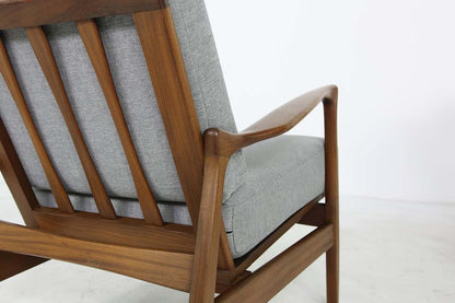 LSFH Unique Design 1960s Organic Shape Fabric Accent Chair Armchair with Solid Sagwan Wooden Frame Single Sofa Chair for Small Apartments, Living Room or Bedroom (1 Chair, Light Grey)
