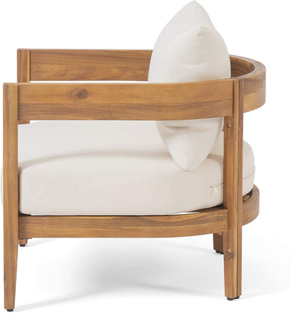 LSFH Unique Design True Innovations Alfy Accent Chair Armchair with Solid sagwan Wooden Frame Single Sofa Chair for Small Apartments, Living Room or Bedroom (1 Chair, Beige)