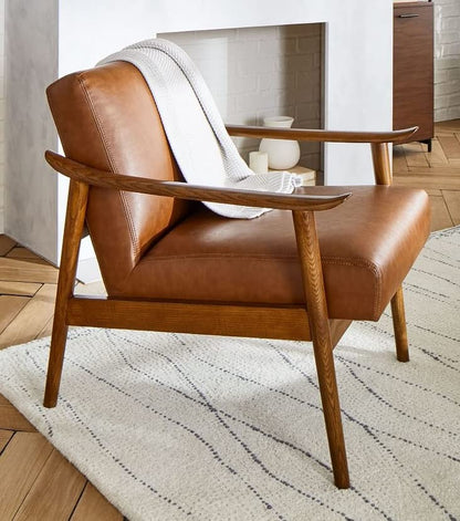 LSFH Unique Design True Innovations Century Accent Chair Armchair with Solid Sagwan Wooden Frame Single Sofa Chair for Small Apartments, Living Room or Bedroom (Set of 2 Chairs, Brown)