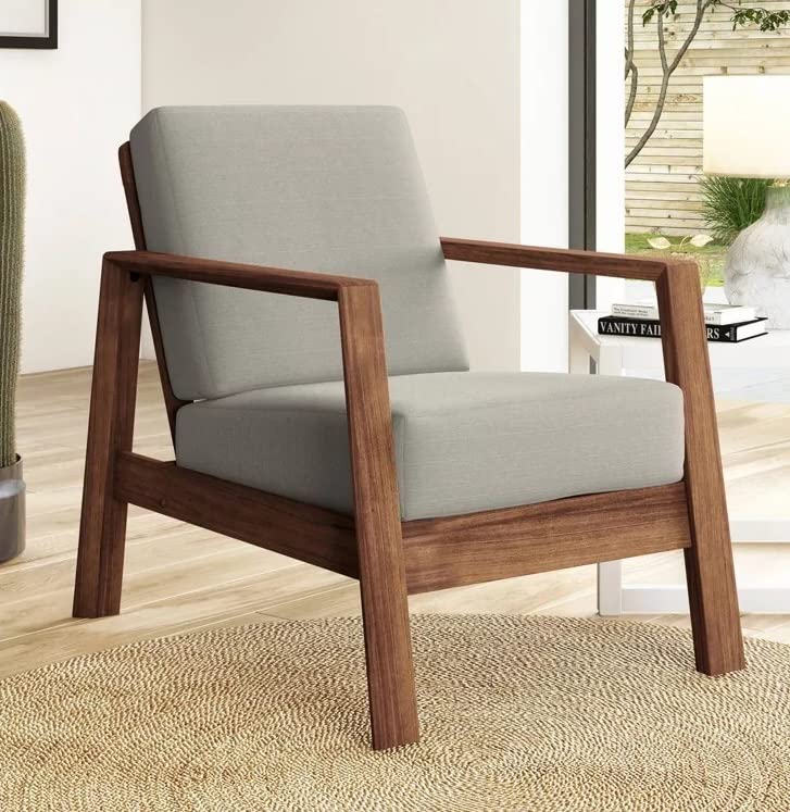 LSFH Unique Design Carlylz Lounge Chair, Accent Chair Armchair with Solid Sagwan Wooden Frame Single Sofa Chair for Small Apartments, Living Room or Bedroom (Set of 2 Chairs, Grey)
