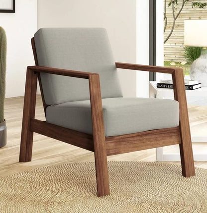 LSFH Unique Design Carlylz Lounge Chair, Accent Chair Armchair with Solid Sagwan Wooden Frame Single Sofa Chair for Small Apartments, Living Room or Bedroom (1 Chair, Grey)