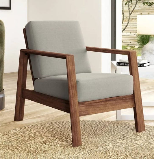LSFH Unique Design Carlylz Lounge Chair, Accent Chair Armchair with Solid Sagwan Wooden Frame Single Sofa Chair for Small Apartments, Living Room or Bedroom (1 Chair, Grey)
