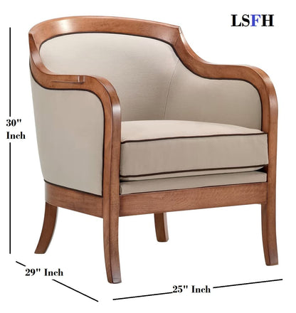 LSFH Unique Design True Innovations Moden Velvet Accent Chair Armchair with Solid Sagwan Wooden Frame Single Sofa Chair for Small Apartments, Living Room or Bedroom (Set of 2 Chairs, Beige)