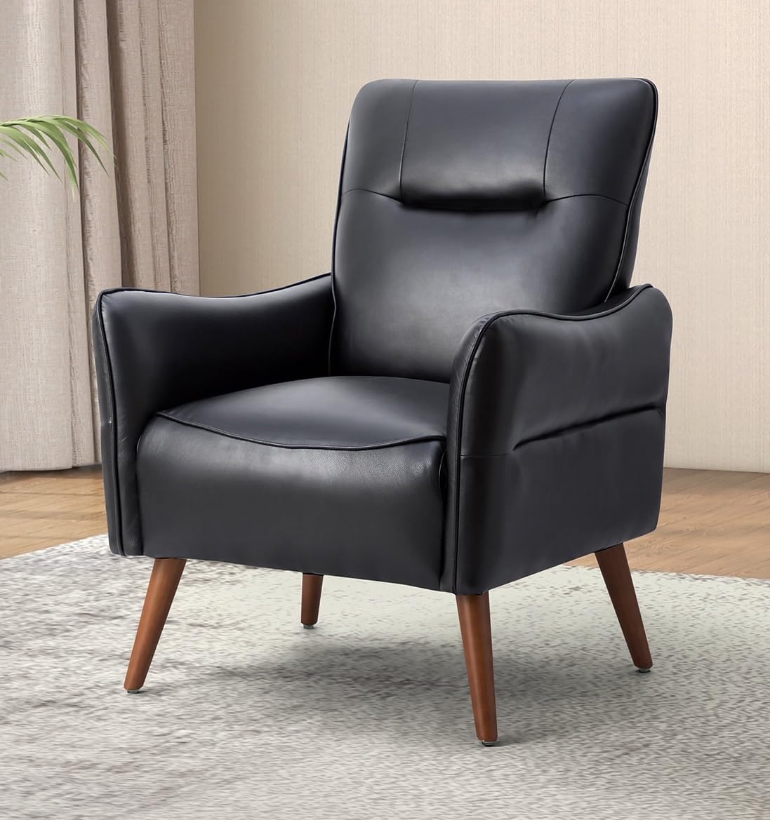 LSFH Unique Design True Innovations Amyle Accent Chair, Ottoman Armchair with Solid Sagwan Wooden Frame Single Sofa Chair for Small Apartments, Living Room or Bedroom (1 Chair, Black)
