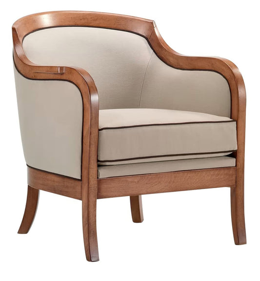 LSFH Unique Design True Innovations Moden Velvet Accent Chair Armchair with Solid Sagwan Wooden Frame Single Sofa Chair for Small Apartments, Living Room or Bedroom (1 Chair, Beige)