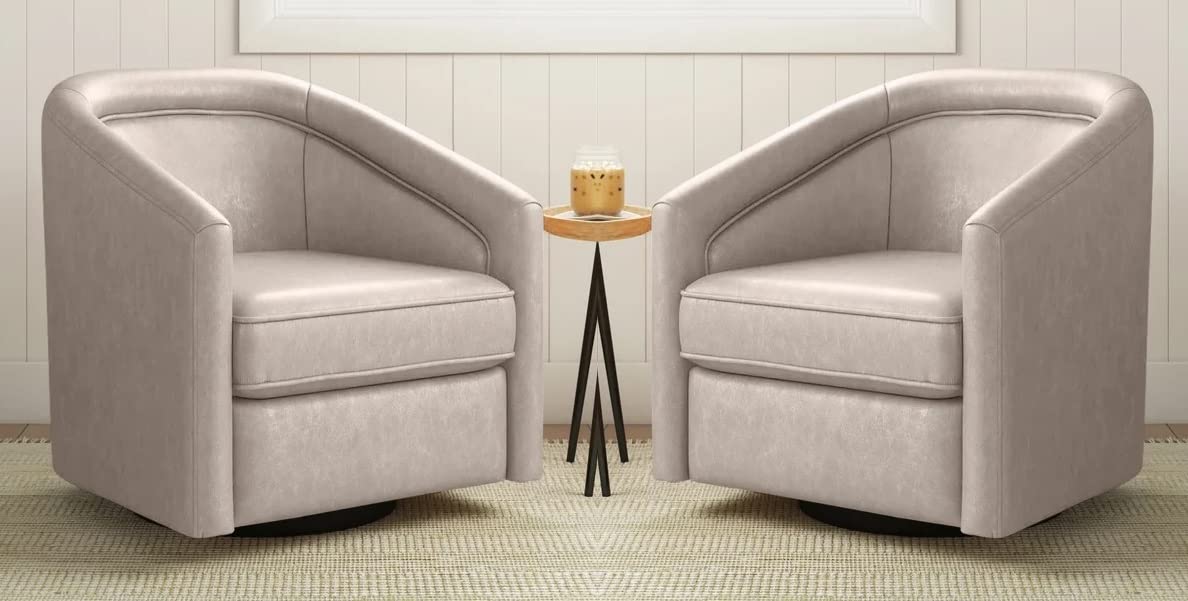 LSFH Unique Design True Innovations Kierste Wide Swivel 360 Degree Accent Chair Armchair Single Sofa Chair for Small Apartments, Living Room or Bedroom (Set of 2 Chairs, Beige)