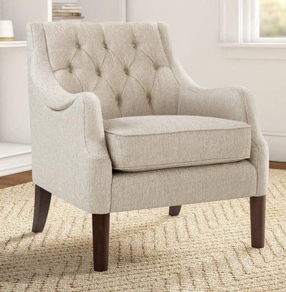 LSFH Unique Design Vinger Button Tufted Fabric Accent Chair Armchair with Solid Sagwan Wooden Frame Single Sofa Chair for Small Apartments, Living Room or Bedroom (1 Chair, Beige)