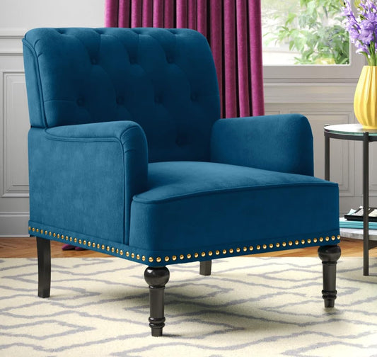 LSFH Unique Design True Innovations Jakuz Accent Chair, Armchair with Solid Sagwan Wooden Frame Single Sofa Chair for Small Apartments, Living Room or Bedroom (1 Chair, Navy Blue)