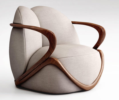 LSFH Unique Design Fabric Upholstered Huge Accent Chair, Armchair with Solid Sagwan Wooden Frame Single Sofa Chair for Small Apartments, Living Room or Bedroom (1 Chair, Beige)
