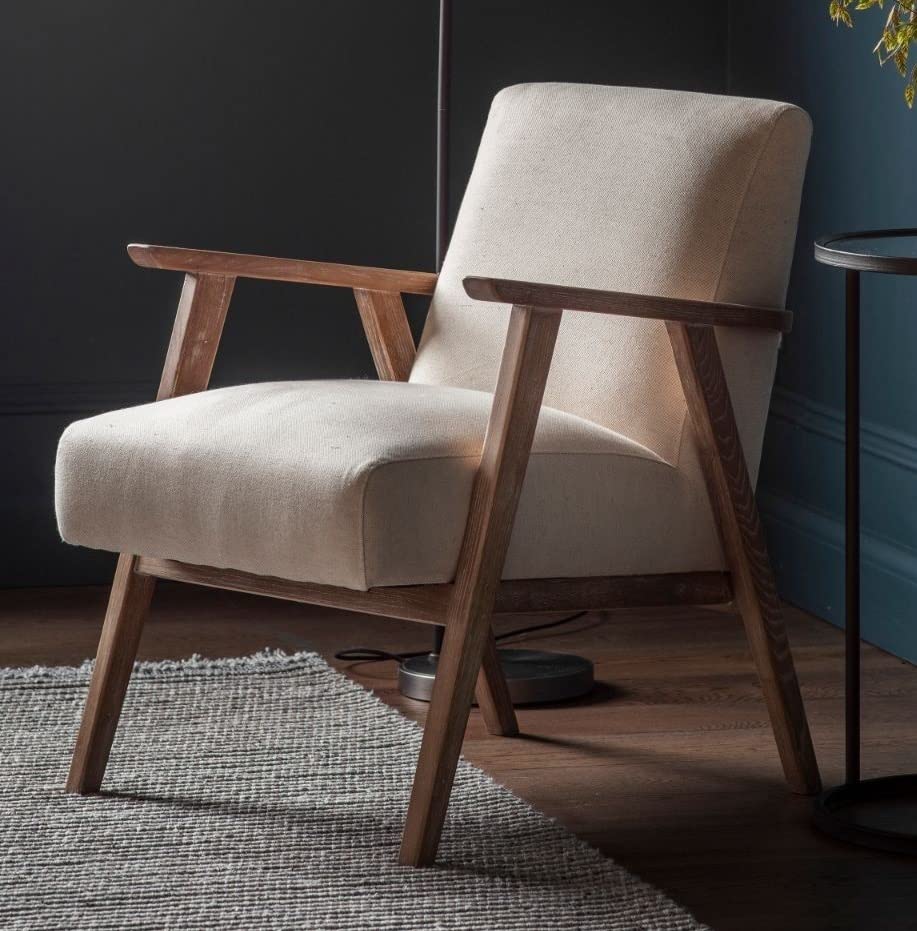 LSFH Unique Design True Innovations Odsey Accent Chair Armchair with Solid Sagwan Wooden Frame Single Sofa Chair for Small Apartments, Living Room or Bedroom (Set of 2 Chairs, Beige)