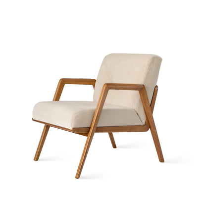 LSFH Unique Design True Innovations Maluz Accent Chair Armchair with Solid Sagwan Wooden Frame Single Sofa Chair for Small Apartments, Living Room or Bedroom (1 Chair, Off-White)