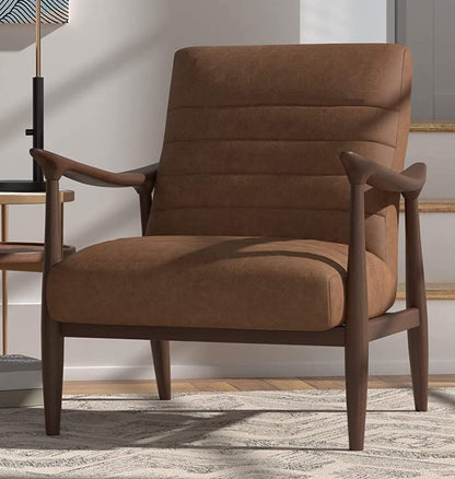 LSFH Unique Design Modern Channel Tufted Accent Chair Armchair with Solid Sagwan Wooden Frame Single Sofa Chair for Small Apartments, Living Room or Bedroom (1 Chair, Brown)