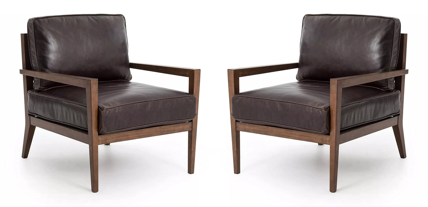LSFH Unique Design True Innovations Laurent Leatherette Accent Chair Armchair with Solid Sagwan Wooden Frame Single Sofa Chair for Small Apartments, Living Room (Set of 2 Chairs, Dark Brown)