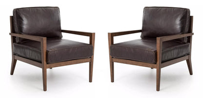 LSFH Unique Design True Innovations Laurent Leatherette Accent Chair Armchair with Solid Sagwan Wooden Frame Single Sofa Chair for Small Apartments, Living Room (Set of 2 Chairs, Dark Brown)
