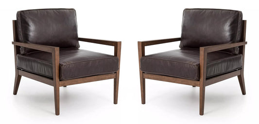 LSFH Unique Design True Innovations Laurent Leatherette Accent Chair Armchair with Solid Sagwan Wooden Frame Single Sofa Chair for Small Apartments, Living Room (Set of 2 Chairs, Dark Brown)