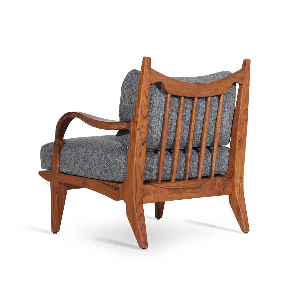 LSFH Unique Design Araax Organic Shape Fabric Accent Chair Armchair with Solid Sagwan Wooden Frame Single Sofa Chair for Small Apartments, Living Room or Bedroom (1 Chair, Grey)