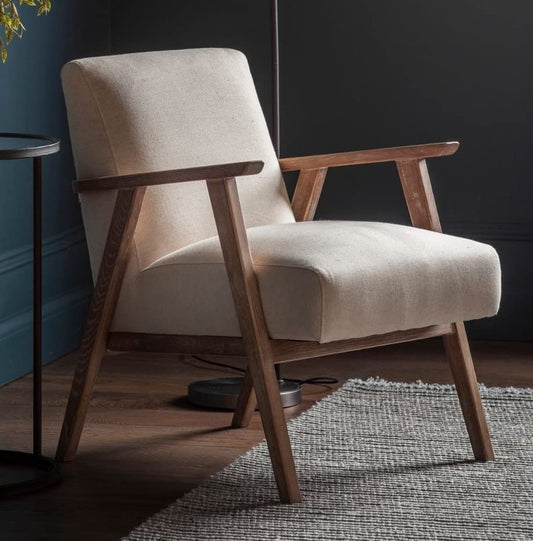 LSFH Unique Design True Innovations Odsey Accent Chair Armchair with Solid Sagwan Wooden Frame Single Sofa Chair for Small Apartments, Living Room or Bedroom (1 Chair, Beige)