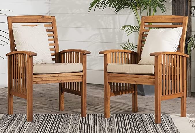 LSFH Unique Design True Innovations Acacia Wood Slat Back Accent Chair Armchair with Solid sagwan Wooden Frame Single Sofa Chair for Small Apartments, Living Room or Bedroom (Set of 2 Chairs, Cream)