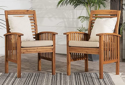 LSFH Unique Design True Innovations Acacia Wood Slat Back Accent Chair Armchair with Solid sagwan Wooden Frame Single Sofa Chair for Small Apartments, Living Room or Bedroom (Set of 2 Chairs, Cream)