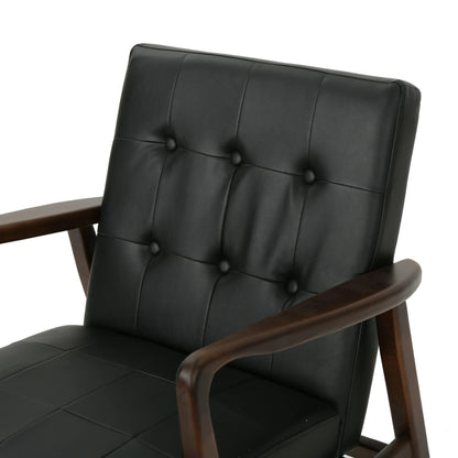 LSFH Unique Design True Innovations Marcola Button Tufted Accent Chair Armchair with Solid sagwan Wooden Legs Single Sofa Chair for Small Apartments, Living Room or Bedroom (Set of 2 Chairs, Black)
