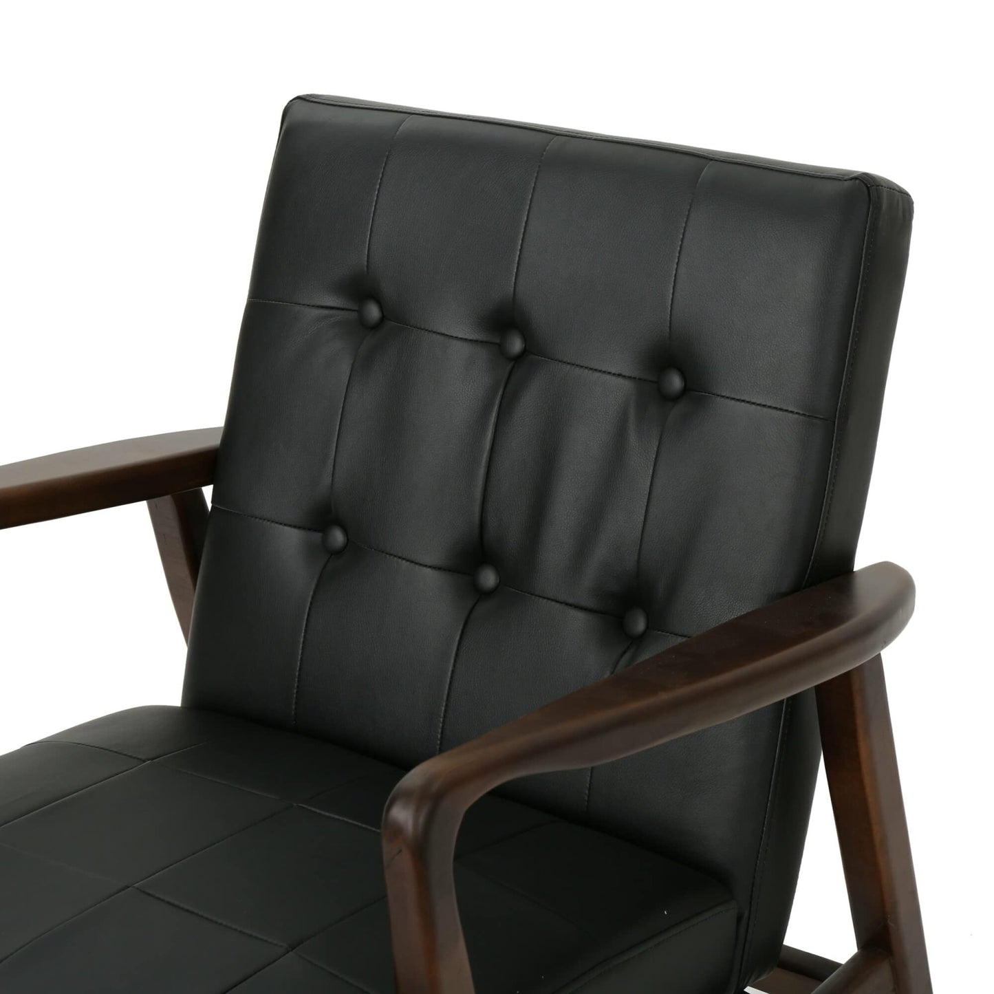 LSFH Unique Design True Innovations Marcola Button Tufted Accent Chair Armchair with Solid sagwan Wooden Legs Single Sofa Chair for Small Apartments, Living Room or Bedroom (1 Chair, Black)